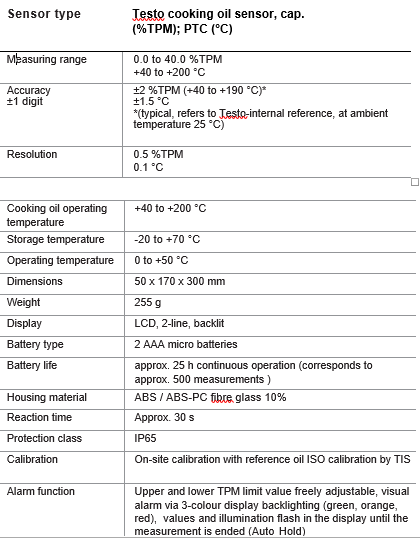 Testo 270 Cooking Oil Tester - TPM measurement device - USA